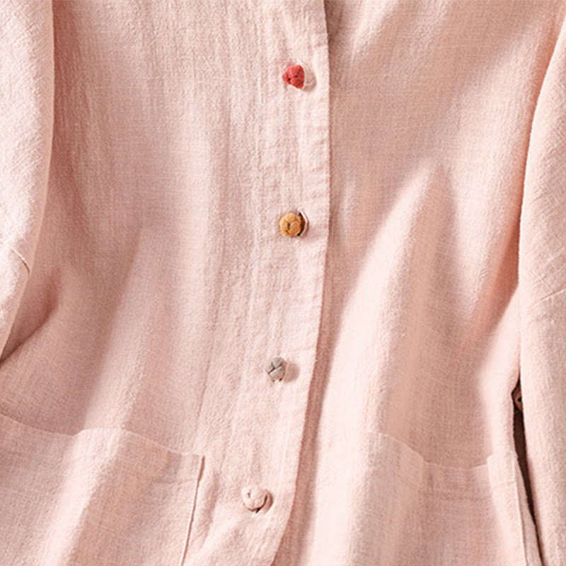 Camisa informal de algodón y poliéster de manga larga con botones de rana para mujer, con bolsillos y estampado de Buddha Stones - image 11