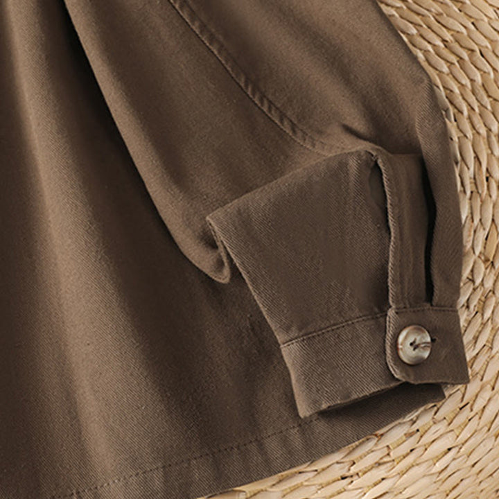 Camisa informal de algodón y poliéster con cuello alto y manga larga para mujer con bolsillos de Buddha Stones - image 8