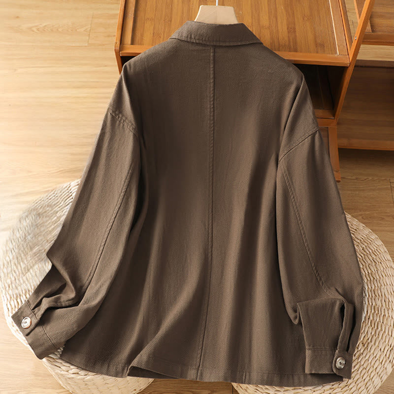 Camisa informal de algodón y poliéster con cuello alto y manga larga para mujer con bolsillos de Buddha Stones - image 1