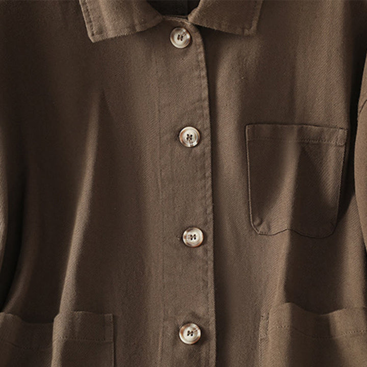 Camisa informal de algodón y poliéster con cuello alto y manga larga para mujer con bolsillos de Buddha Stones - image 5