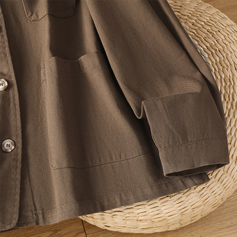 Camisa informal de algodón y poliéster con cuello alto y manga larga para mujer con bolsillos de Buddha Stones - image 7