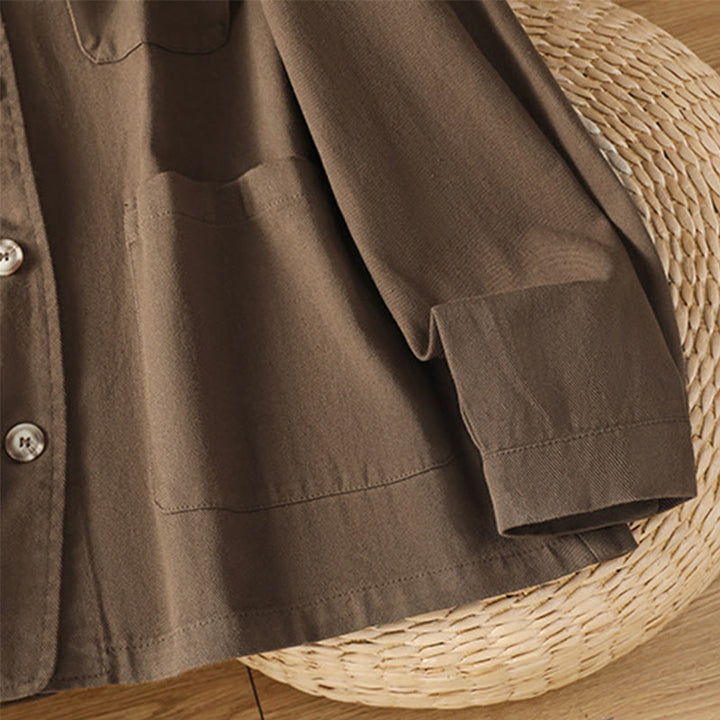Camisa informal de algodón y poliéster con cuello alto y manga larga para mujer con bolsillos de Buddha Stones - image 7
