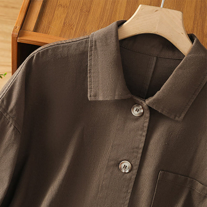 Camisa informal de algodón y poliéster con cuello alto y manga larga para mujer con bolsillos de Buddha Stones - image 6