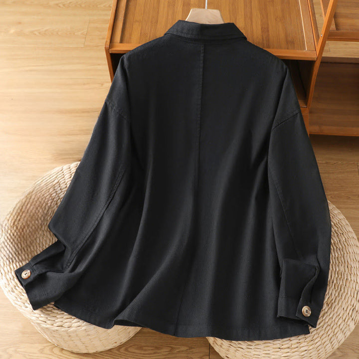 Camisa informal de algodón y poliéster con cuello alto y manga larga para mujer con bolsillos de Buddha Stones - image 10
