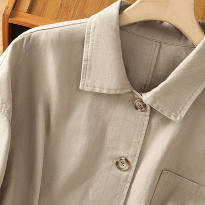 Camisa informal de algodón y poliéster con cuello alto y manga larga para mujer con bolsillos de Buddha Stones - image 20