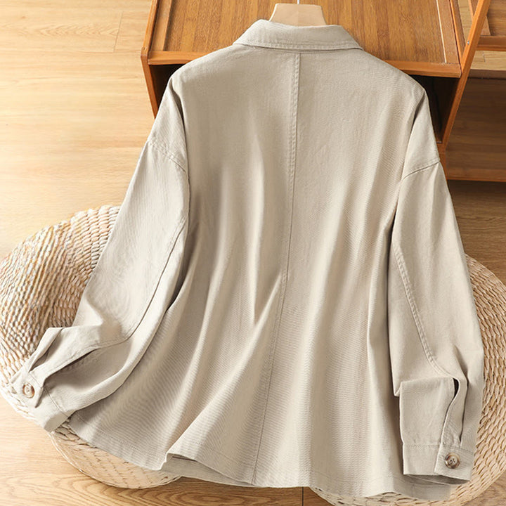 Camisa informal de algodón y poliéster con cuello alto y manga larga para mujer con bolsillos de Buddha Stones - image 19