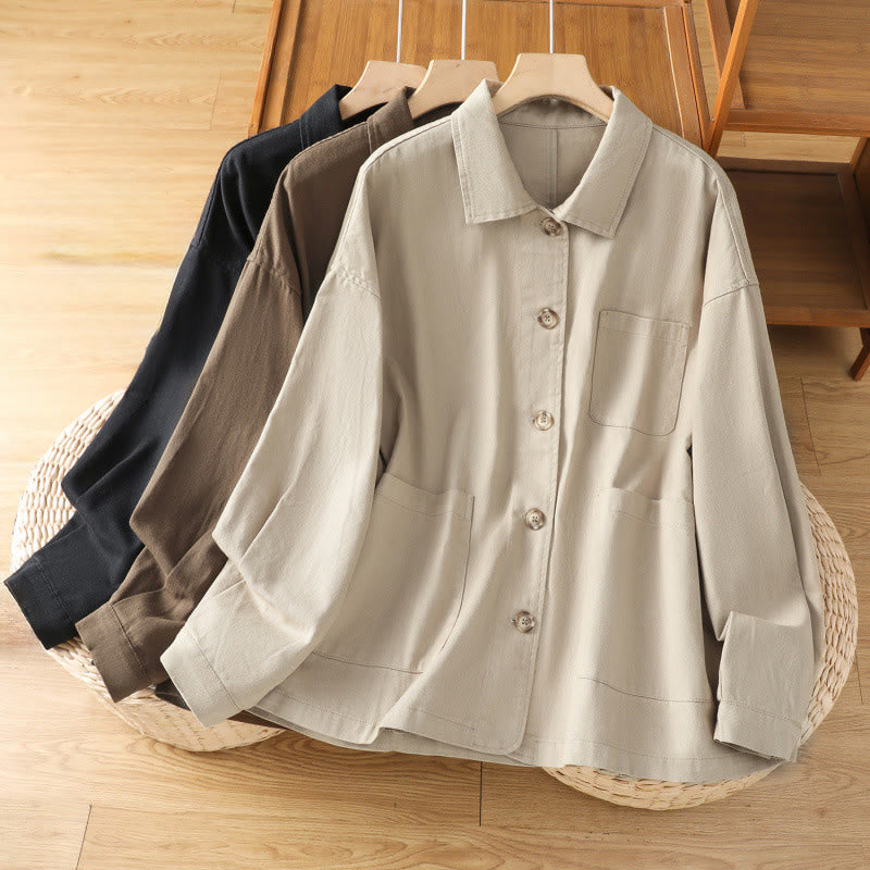 Camisa informal de algodón y poliéster con cuello alto y manga larga para mujer con bolsillos de Buddha Stones - image 28
