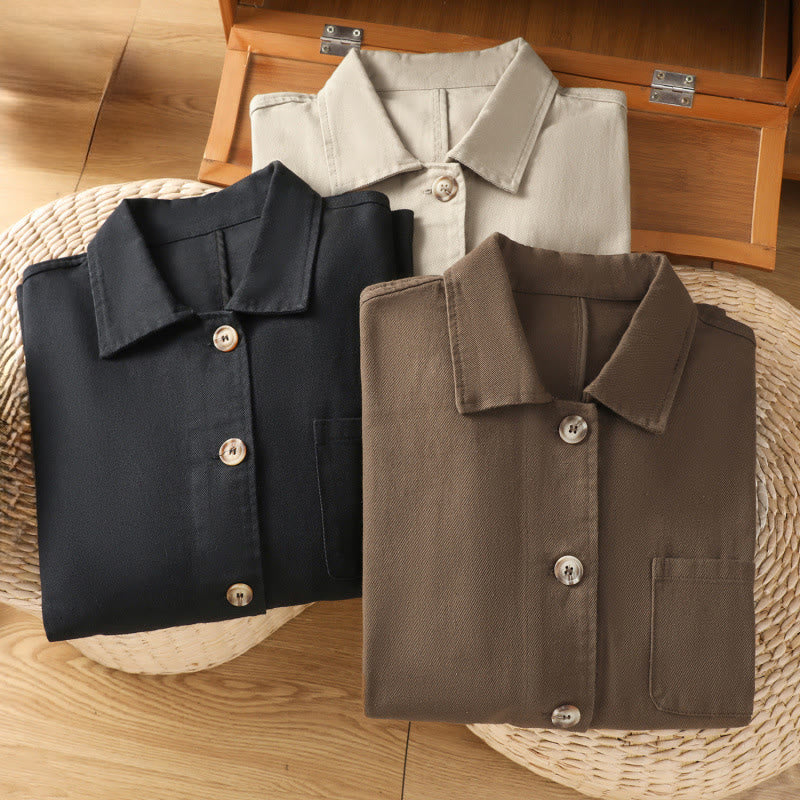 Camisa informal de algodón y poliéster con cuello alto y manga larga para mujer con bolsillos de Buddha Stones - image 29