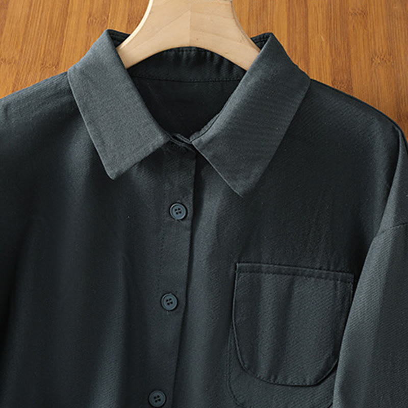 Camisa informal de algodón con cuello alto, manga larga y bolsillos para mujer de Buddha Stones - image 5