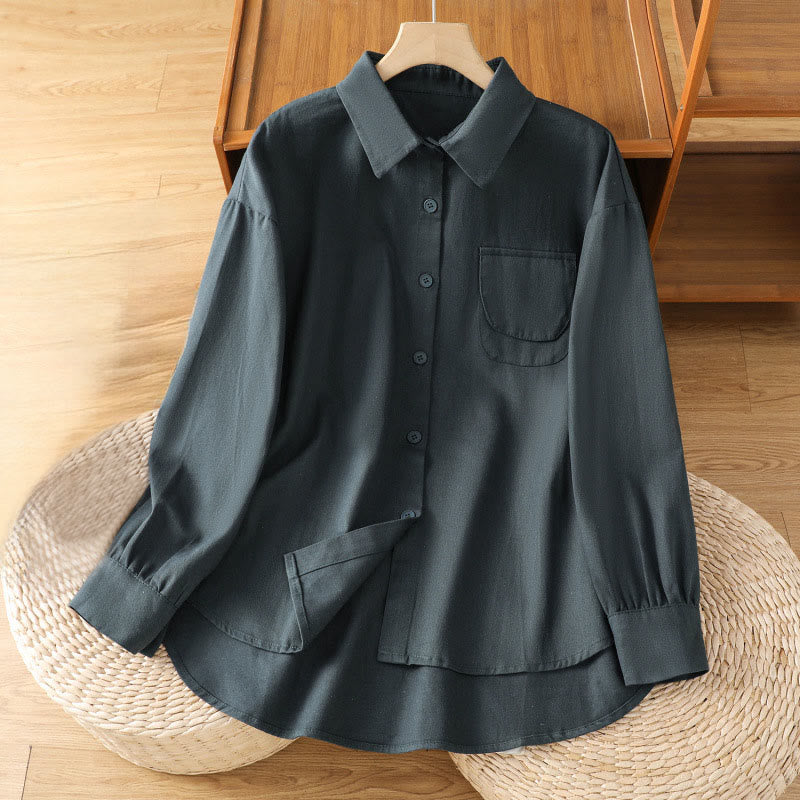 Camisa informal de algodón con cuello alto, manga larga y bolsillos para mujer de Buddha Stones - Gris pizarra oscuro - US14，UK/AU18，EU46 (2XL) - image 0