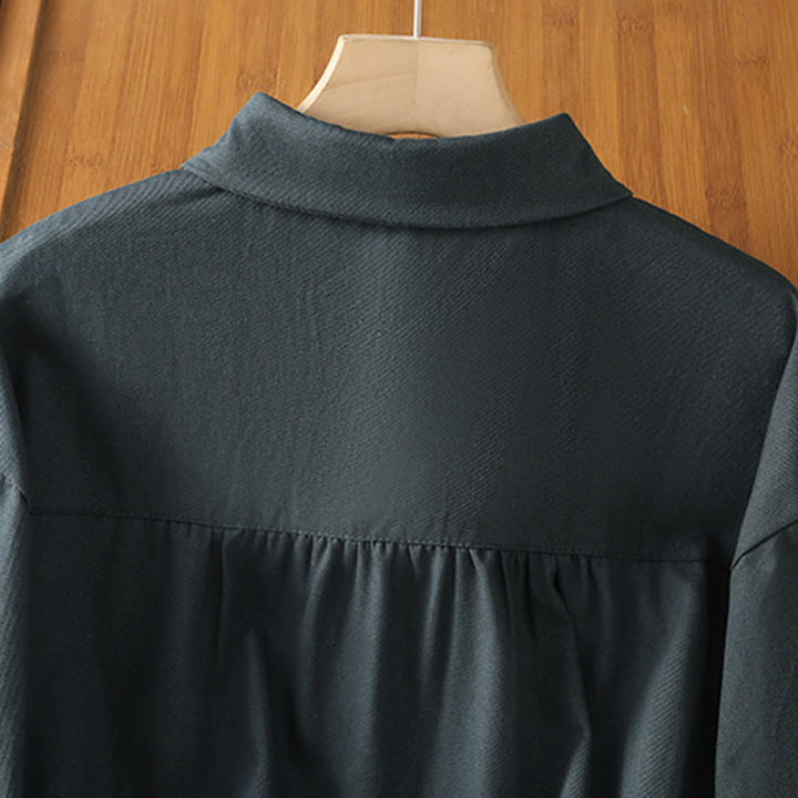 Camisa informal de algodón con cuello alto, manga larga y bolsillos para mujer de Buddha Stones - image 4