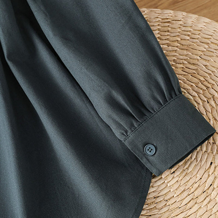 Camisa informal de algodón con cuello alto, manga larga y bolsillos para mujer de Buddha Stones - image 3