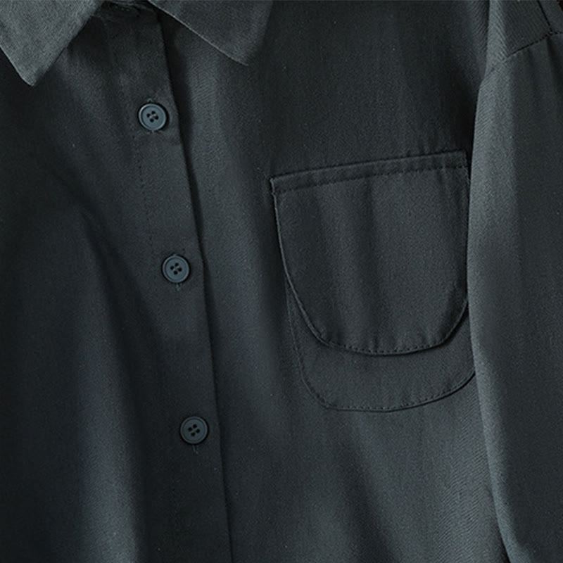 Camisa informal de algodón con cuello alto, manga larga y bolsillos para mujer de Buddha Stones - image 7