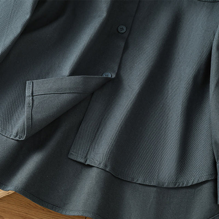 Camisa informal de algodón con cuello alto, manga larga y bolsillos para mujer de Buddha Stones - image 6