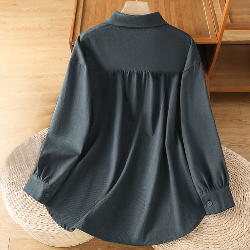 Camisa informal de algodón con cuello alto, manga larga y bolsillos para mujer de Buddha Stones - image 1