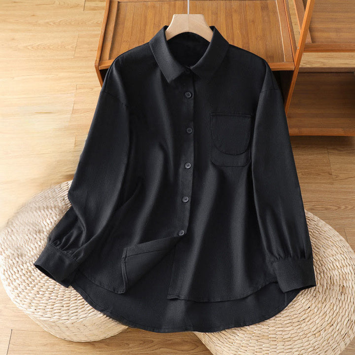Camisa informal de algodón con cuello alto, manga larga y bolsillos para mujer de Buddha Stones - Negro - US14，UK/AU18，EU46 (2XL) - image 9