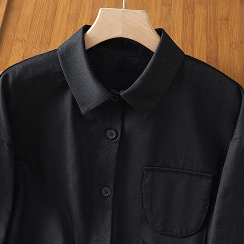 Camisa informal de algodón con cuello alto, manga larga y bolsillos para mujer de Buddha Stones - image 14