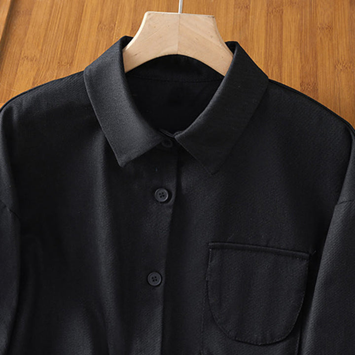 Camisa informal de algodón con cuello alto, manga larga y bolsillos para mujer de Buddha Stones - image 14