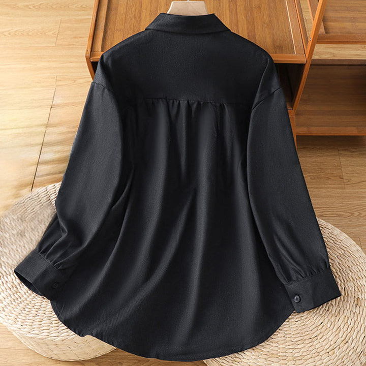Camisa informal de algodón con cuello alto, manga larga y bolsillos para mujer de Buddha Stones - image 10