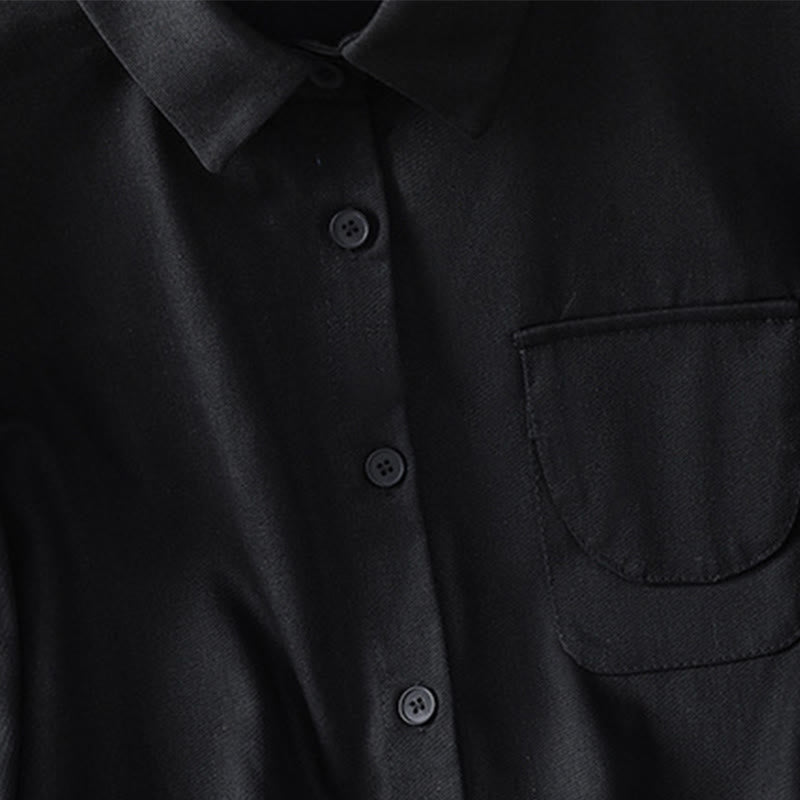 Camisa informal de algodón con cuello alto, manga larga y bolsillos para mujer de Buddha Stones - image 12