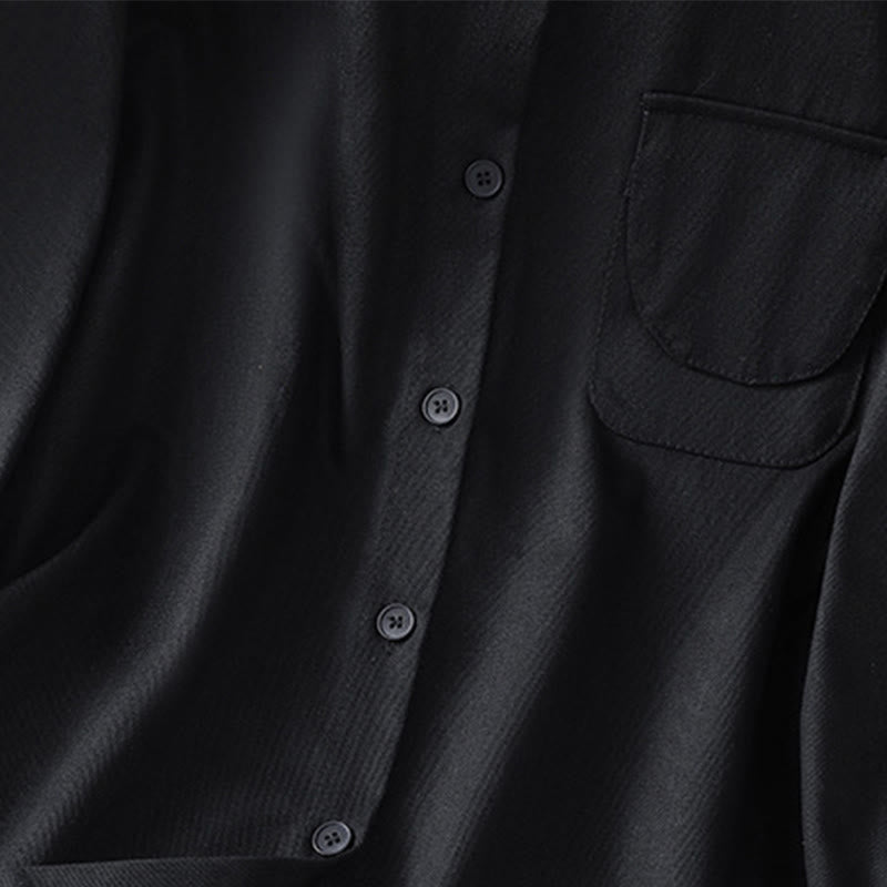Camisa informal de algodón con cuello alto, manga larga y bolsillos para mujer de Buddha Stones - image 13
