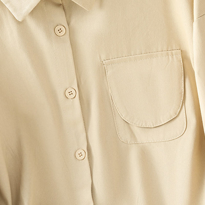 Camisa informal de algodón con cuello alto, manga larga y bolsillos para mujer de Buddha Stones - image 23