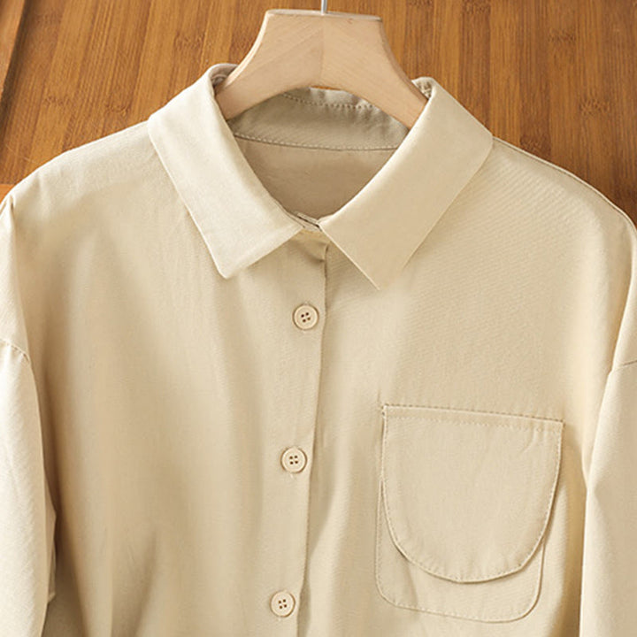 Camisa informal de algodón con cuello alto, manga larga y bolsillos para mujer de Buddha Stones - image 25