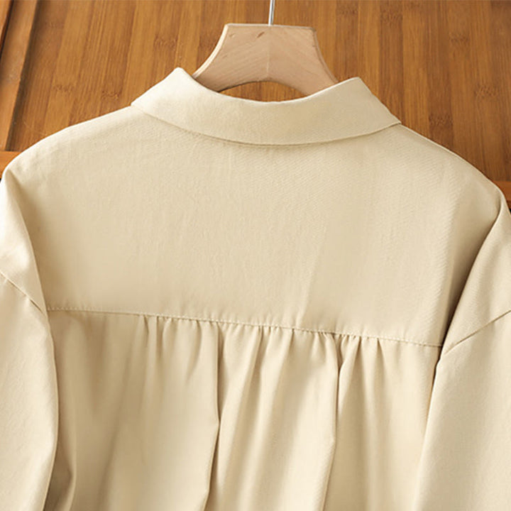 Camisa informal de algodón con cuello alto, manga larga y bolsillos para mujer de Buddha Stones - image 24