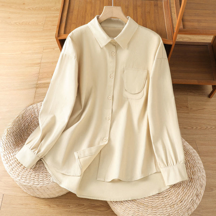 Camisa informal de algodón con cuello alto, manga larga y bolsillos para mujer de Buddha Stones - PapayaWhip - US14，UK/AU18，EU46 (2XL) - image 18