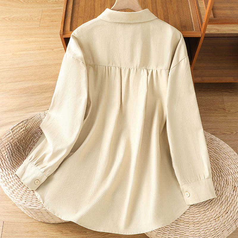 Camisa informal de algodón con cuello alto, manga larga y bolsillos para mujer de Buddha Stones - image 19
