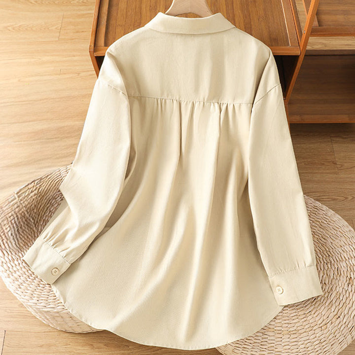 Camisa informal de algodón con cuello alto, manga larga y bolsillos para mujer de Buddha Stones - image 19