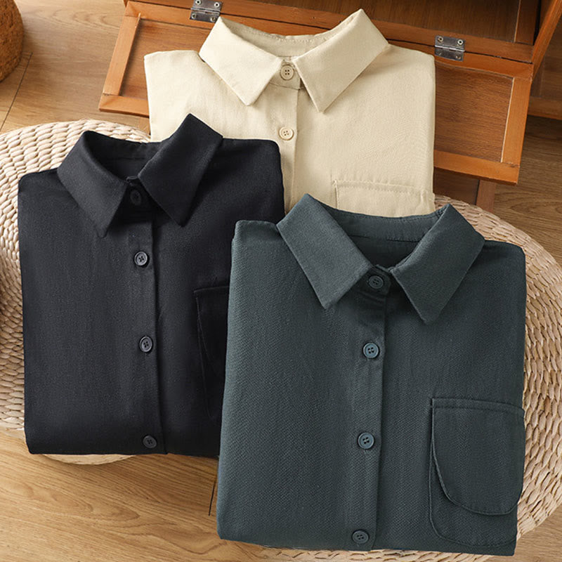 Camisa informal de algodón con cuello alto, manga larga y bolsillos para mujer de Buddha Stones - image 29