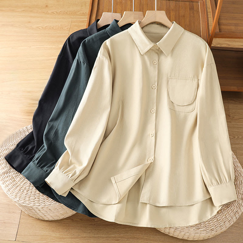 Camisa informal de algodón con cuello alto, manga larga y bolsillos para mujer de Buddha Stones - image 28