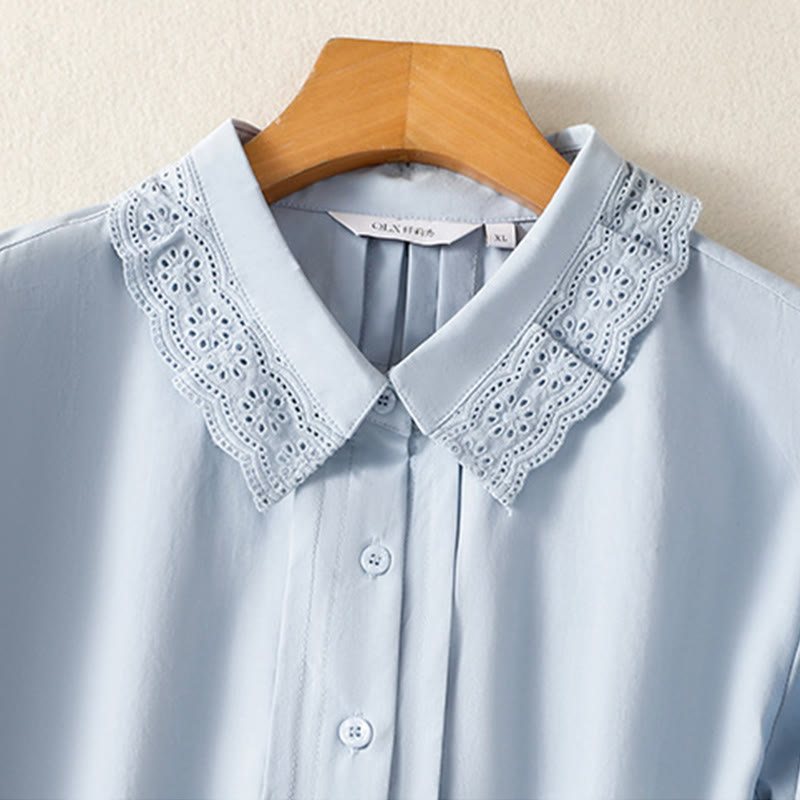 Camisa informal de algodón con solapa de encaje y manga larga para mujer de Buddha Stones - image 2