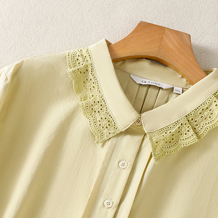 Camisa informal de algodón con solapa de encaje y manga larga para mujer de Buddha Stones - image 11