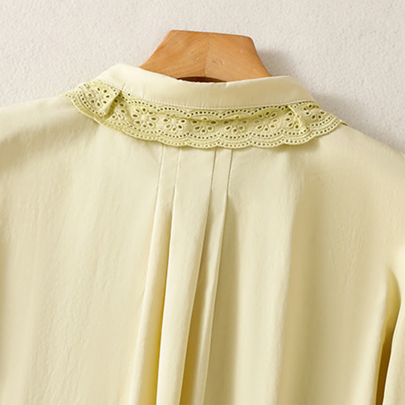Camisa informal de algodón con solapa de encaje y manga larga para mujer de Buddha Stones - image 12