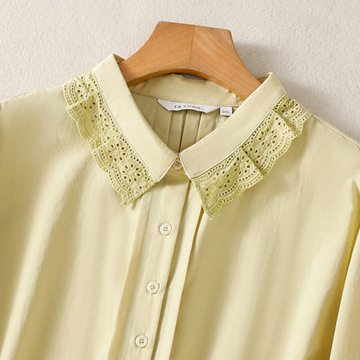 Camisa informal de algodón con solapa de encaje y manga larga para mujer de Buddha Stones - image 13