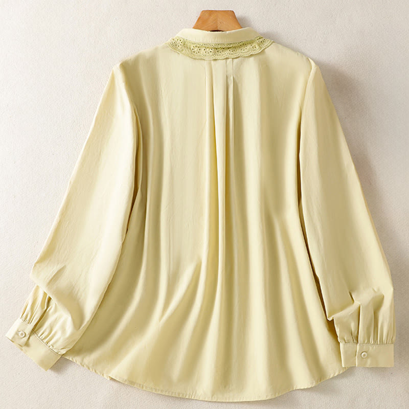 Camisa informal de algodón con solapa de encaje y manga larga para mujer de Buddha Stones - image 10