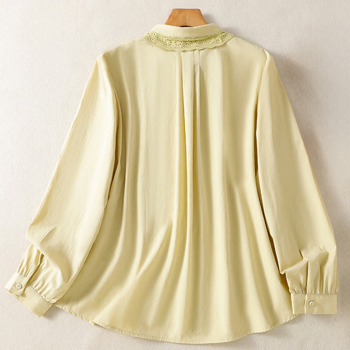 Camisa informal de algodón con solapa de encaje y manga larga para mujer de Buddha Stones - image 10