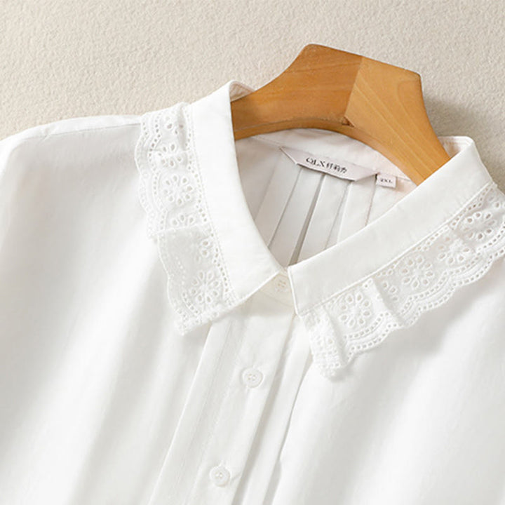 Camisa informal de algodón con solapa de encaje y manga larga para mujer de Buddha Stones - image 25