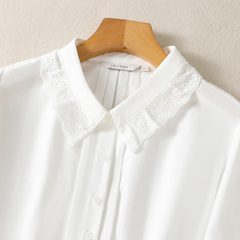Camisa informal de algodón con solapa de encaje y manga larga para mujer de Buddha Stones - image 26