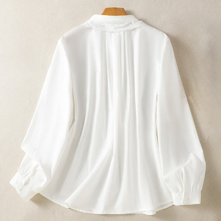 Camisa informal de algodón con solapa de encaje y manga larga para mujer de Buddha Stones - image 20