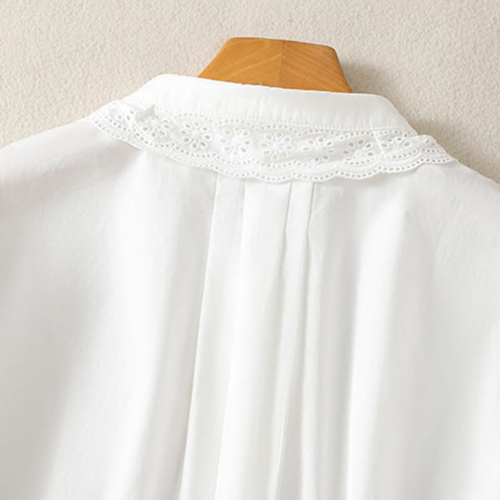 Camisa informal de algodón con solapa de encaje y manga larga para mujer de Buddha Stones - image 21