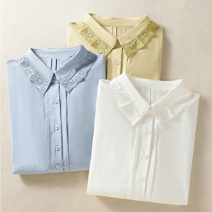 Camisa informal de algodón con solapa de encaje y manga larga para mujer de Buddha Stones - image 28