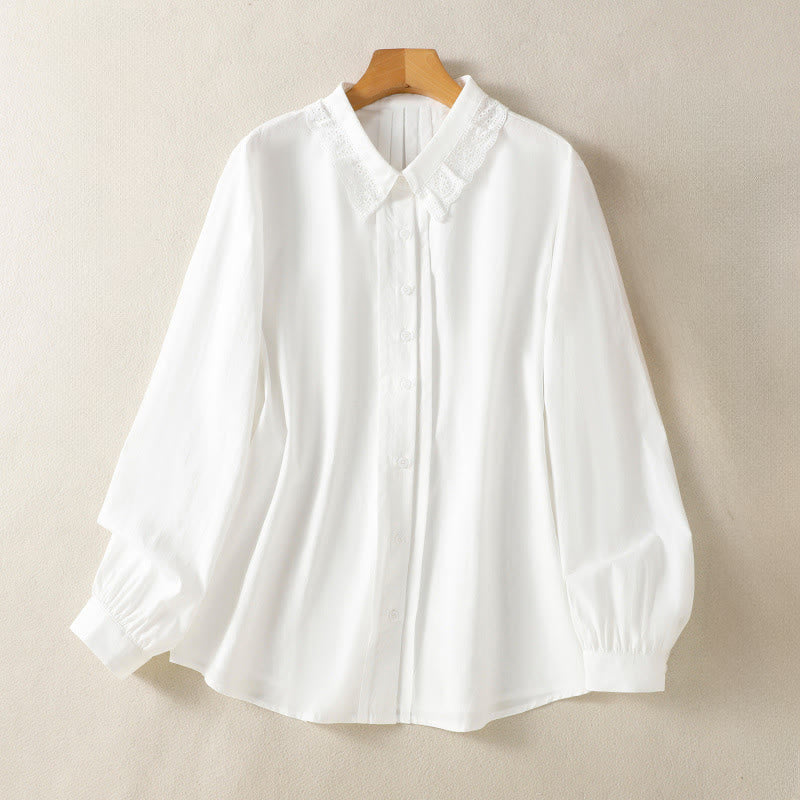 Camisa informal de algodón con solapa de encaje y manga larga para mujer de Buddha Stones - Blanco - US12, UK/AU16, EU44 (2XL) - image 19