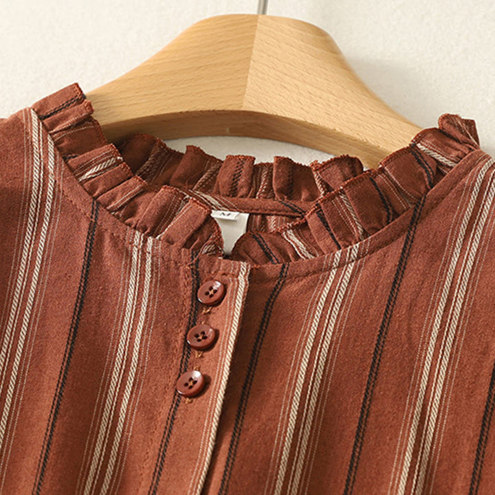 Camisa de poliéster de manga larga para mujer con diseño retro de rayas y Buddha Stones - image 1