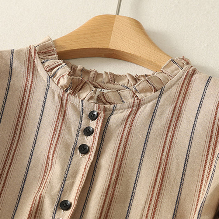 Camisa de poliéster de manga larga para mujer con diseño retro de rayas y Buddha Stones - image 12
