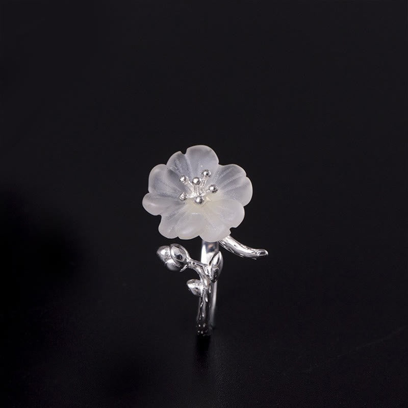 Anillo curativo ajustable de plata de ley 925 con flor de cristal blanco natural de Buddha Stones - image 1