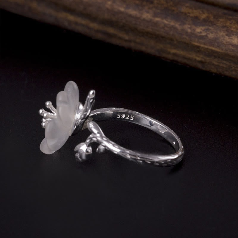 Anillo curativo ajustable de plata de ley 925 con flor de cristal blanco natural de Buddha Stones - image 8