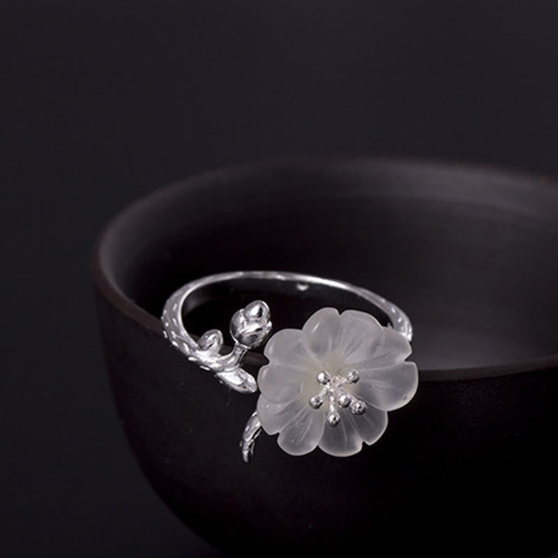 Anillo curativo ajustable de plata de ley 925 con flor de cristal blanco natural de Buddha Stones - image 4